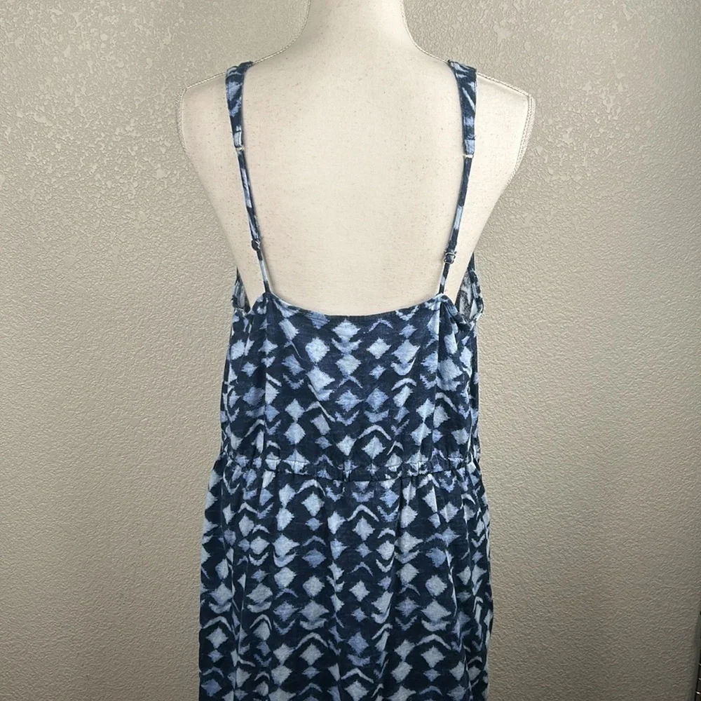 Time and Tru Linen Blend Blue V-Neck Spaghetti Strap Button Down Maxi Dress Sz L
